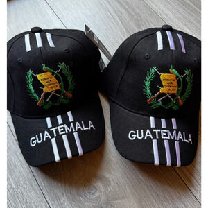 Two Guatemala Headwear Black Embroidered Adjustable Baseball Hat New With Tags